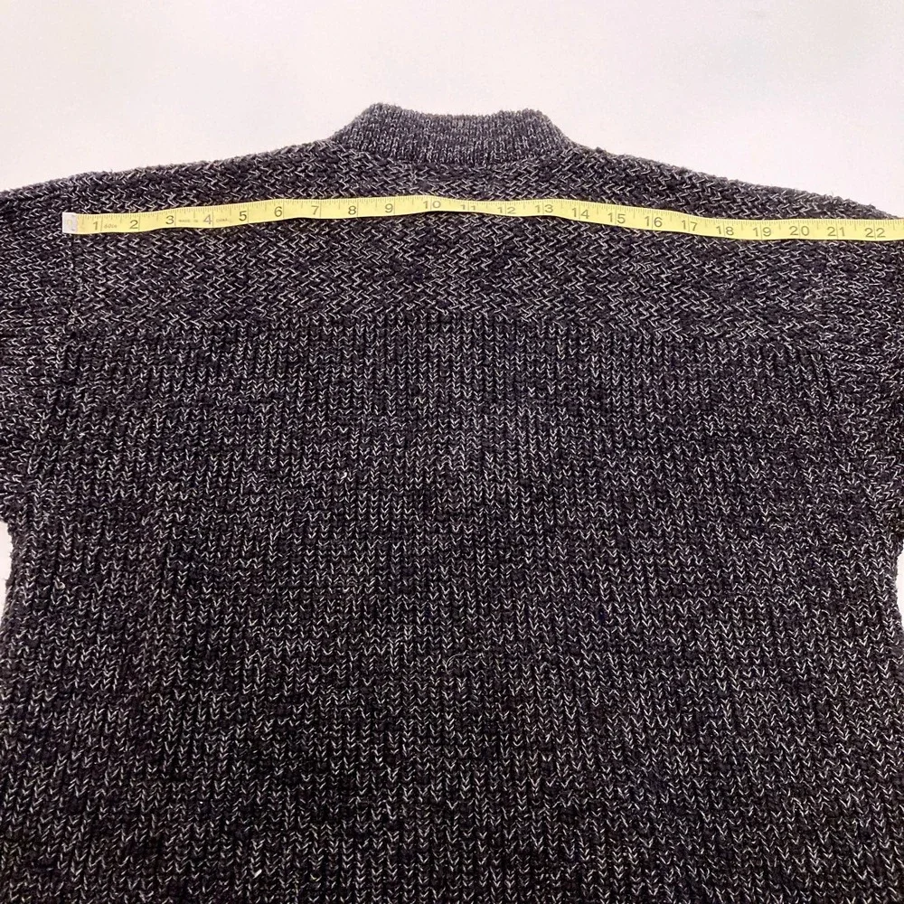 Vintage Eddie Bauer Henley Sweater Mens Small 90s Black Marled Knit 100% Cotton